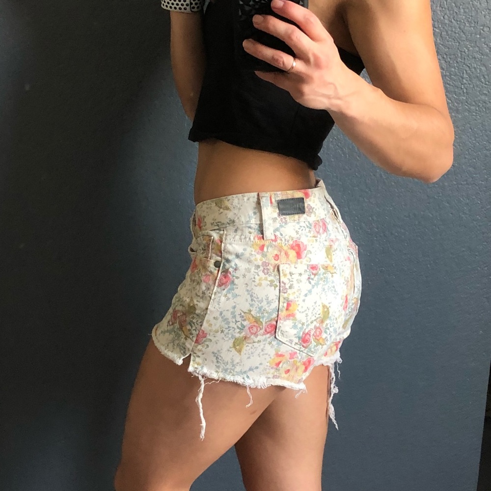 Floral Print PAIGE Jean Raw Shorts